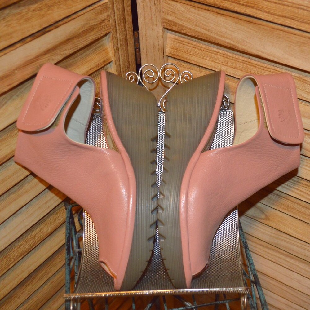 Fly London 6 Yahl Pink Leather Open Toe Shoes Platform Wedge EUR 37 - Picture 2 of 7